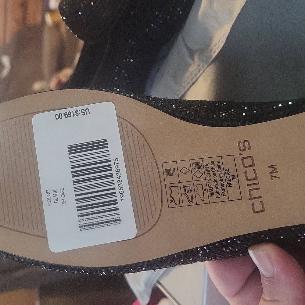 CHICOS Rhinestone Loafers~ 7M Black - Picture 3 of 8